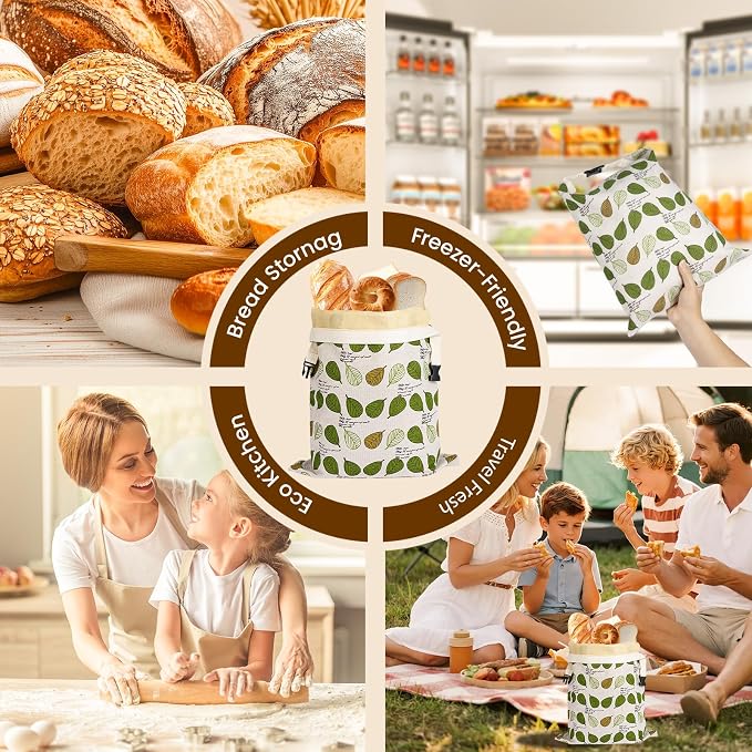 Beeswax Bread Bags for Homemade Sourdough – XL 2 Pack Organic Linen Cotton Reusable Bread Storage Bags with Airtight Zipper Lock, Keep Crusty Artisan Bread Fresh 48+ Hours,Zero Waste Kitchen Essential