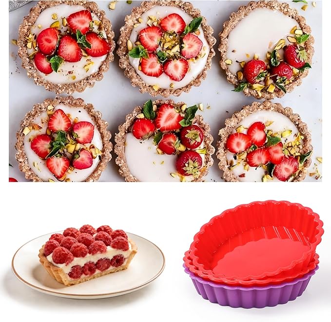 FUNBAKY Silicone Quiche Pan, Mini Pie Pan Non-stick Round Silicone Tart and Pie Molds 10 Packs