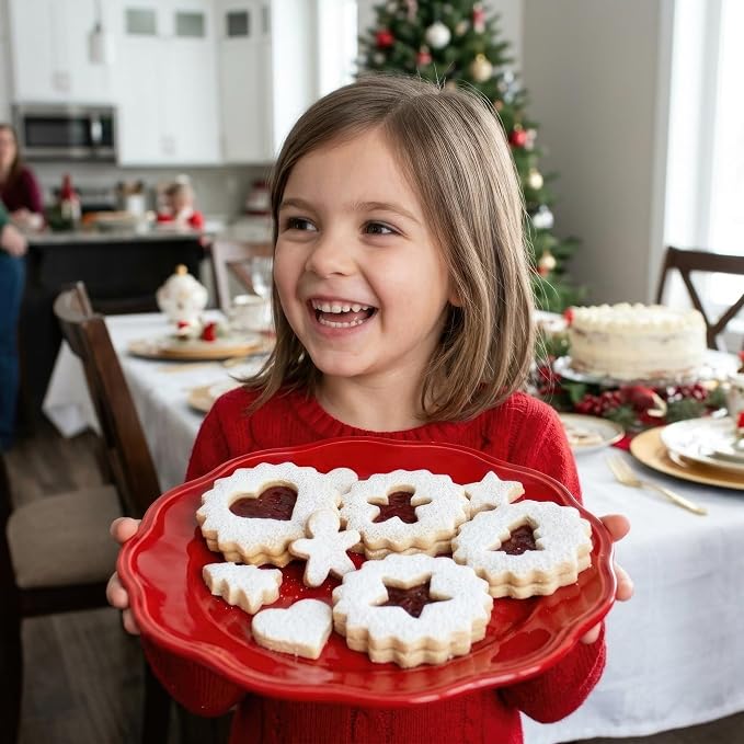 Ann Clark 5-Pc. Linzer Cookie Cutter Set Large, Made in USA, Large Fluted Circle, Mini Heart, Christmas Tree, Star and Gingerbread Man