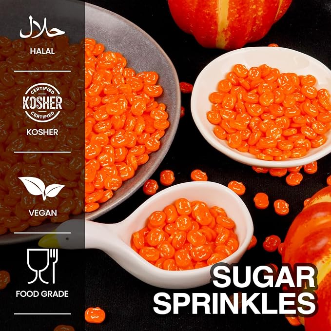 Edible Pumpkin Sprinkles for Cake Decorating, Halloween Orange Sugar Sprinkles, 150g/5.29oz, Perfect for Cake Decoration, Cupcake Decorations Donuts Toppings