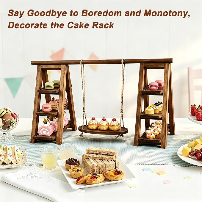 3-Tier Ladder Cupcake Display Stand Foldable Rustic Dessert Table Serving Tray Wooden Snack Platter Tower Food Holder for Cake Donut Fruit Cookie Party Wedding Birthday Baby Shower