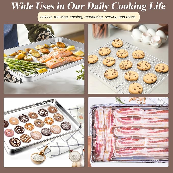 TeamFar Baking Sheet with Rack Set (2 Pans + 2 Racks), 16 x 12 x 1 Inch, Stainless Steel Baking Pan Cookie Sheet with Cooling Rack for baking, Non Toxic & Healthy, Easy Clean & Dishwasher Safe