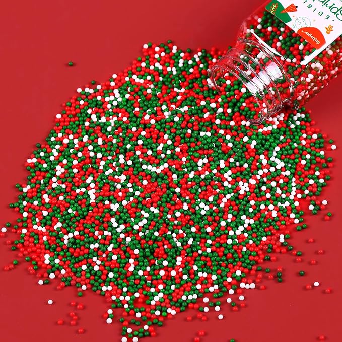Christmas Nonpareils Sprinkles, 3.52oz Christmas Sprinkles for Cake Decorating Cupcake Toppers Baking Cookie Ice Cream Dount Chocolate, Edible Round Sugar Candy Food Grade