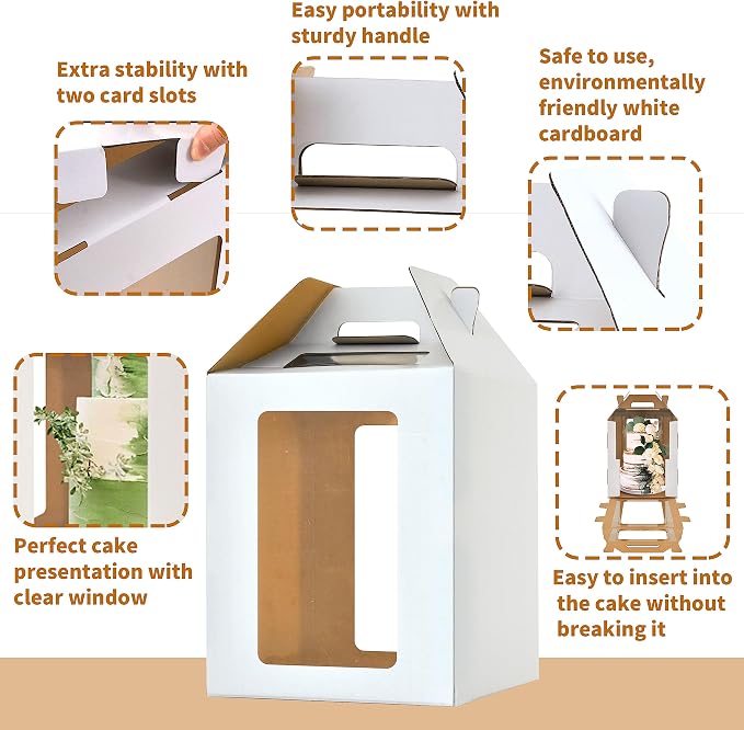 12x12x14 Inch Tall Cake Boxes with windows,10in 12in Tall Cake Carrier, Large Tiered Cake Box,Durable White Bakery Box, Layer Cake Box, large cake box(2pack)
