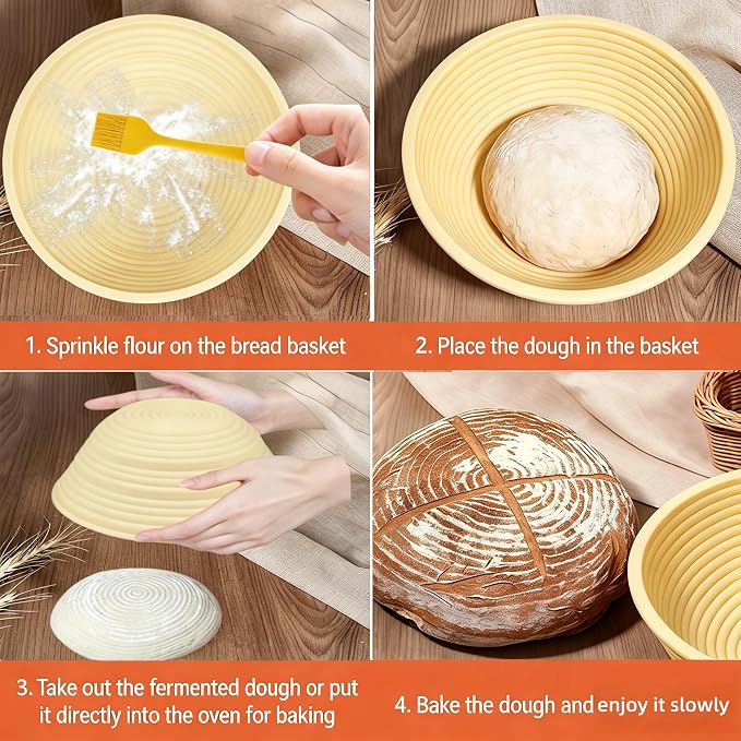 2Pcs Silicone Banneton Bread Proofing Baskets 9" Round Collapsible Sourdough Bread Baking Supplies Non-Stick Dough Proofing Bowl Oven & Dishwasher Safe, BPA Free