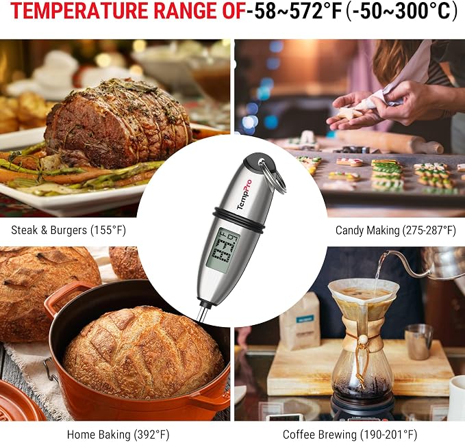 TempPro TP02S (2 Pack) Digital Food Thermometer for Cooking Bread Baking Sourdough Liquids, Meat Thermometer Digital with Super Long Probe for Kitchen BBQ Candy Making Accessory (Previously ThermoPro)