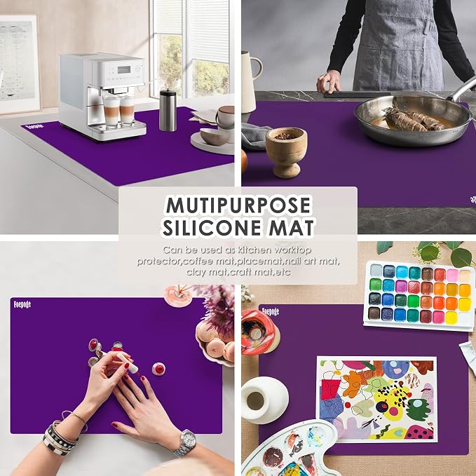 31.5" x 23.6" Extra Large Silicone Mat for Resin Casting, Epoxy and Crafts, Nonstick Silicone Sheet for Jewelry Casting Molds, Countertop Protector Mat Heat Resistant Placemats by Foepoge, Purple