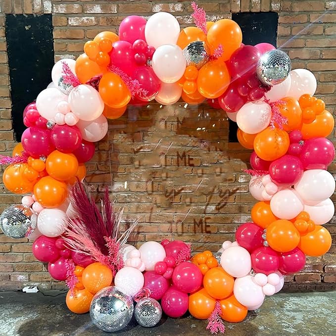 YMSZ Pink and Orange Balloon Garland Arch Kit, Hot Pink and Orange Summer Balloons for Baby Shower, Jungle, Birthday, Summer Party Decorations