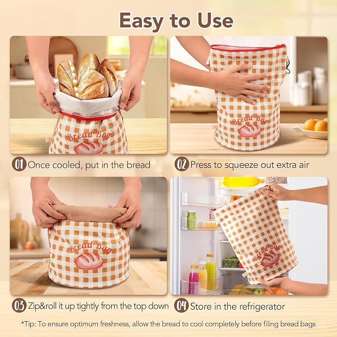 2 Pcs Reusable Sourdough Bread Bags for Homemade Bread Fresh Longer | Easy to Clean Tpu Liner, Perfect Standing Rounded Base, Adjustable Roll-Top, Portable Handle & Shoulder, Bakery Essentials