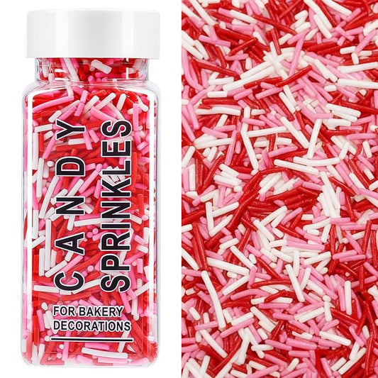 Valentines Jimmies Sprinkles - Pink Red White Jimmies Mix for Cake Decorating, Edible Cookie Cupcake Decorations for Valentine's Day Baking & Party Treats