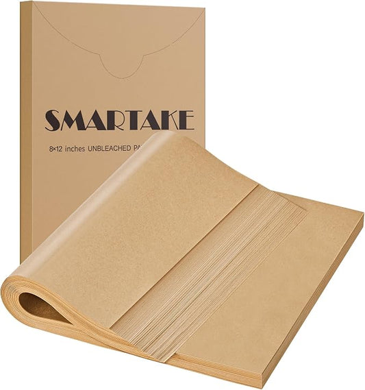 SMARTAKE 200 Pcs Parchment Paper Baking Sheets, 8x12 Inches Non-Stick Precut Baking Parchment, for Baking Grilling Steaming Bread Cup Cake Cookie and More (Unbleached)
