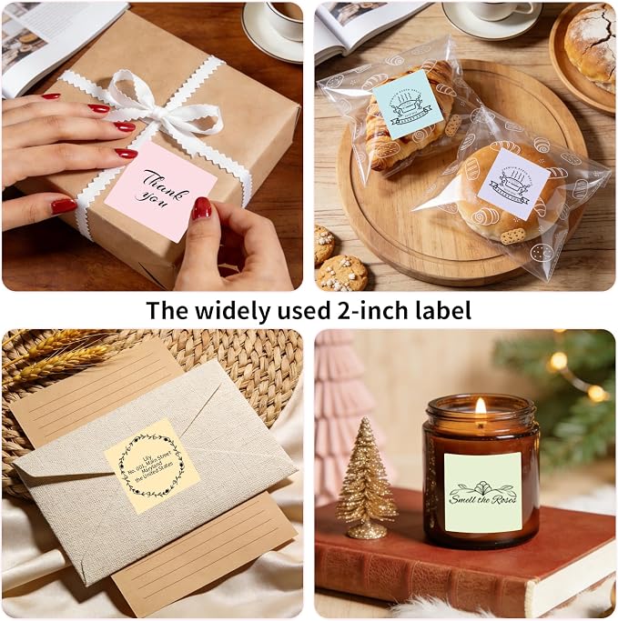 2"x2" 500pcs Square Thermal Labels, Colored Stickers for Thermal Printer | Waterproof, Multi-Color, Macaron Pastel, Oil-Proof, BPA-Free, Strong Adhesive, DIY Logo, Compatible with Munbyn/Rollo/Zebra