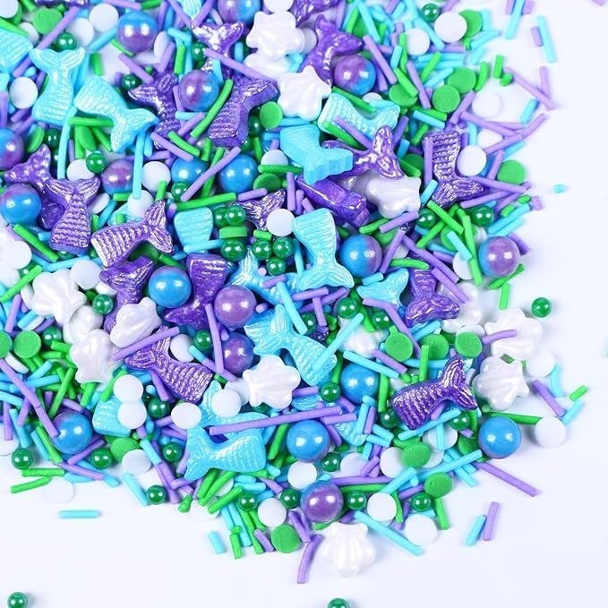 Mermaid Themed Sprinkle for Cake Decorating, Purple Blue sprinkles for Edible Cupcakes toppers, Birthday Party Candy for Decorating Cakes, Cupcakes, Cookies & Desserts