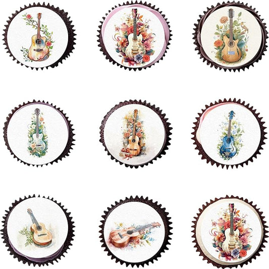 36PCS Edible Guitar Cupcake Toppers Wafer Paper Music Instrument Cake Picks Music Guitar Birthday Cake Topper Musician Cupcake Picks for Concert Theme Party Decor