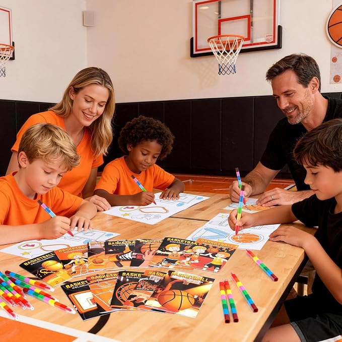 BenLouis 12 Basketball Mini Coloring Books Kids with 12 Stacking Crayons Basketball Party Favors Small Activity Books Bulk for Kids Sports Party Gift Goodie Bag Stuffers
