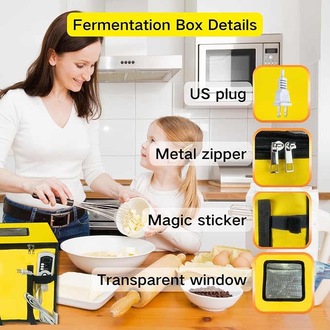 Cloud Fire1.5 cu ft Foldable Dough Proofing Box with PID Temperature Control, NTC Sensor, Bread Proofer with 34–122°F Range & Timer, Fermentation Box for Sourdough, Yogurt, Natto, Yellow