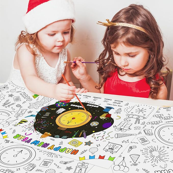 45pcs New Year Placemats for Kids Disposable Coloring Poster Happy New Year Gifts School Classroom Activities Paper Table Mats