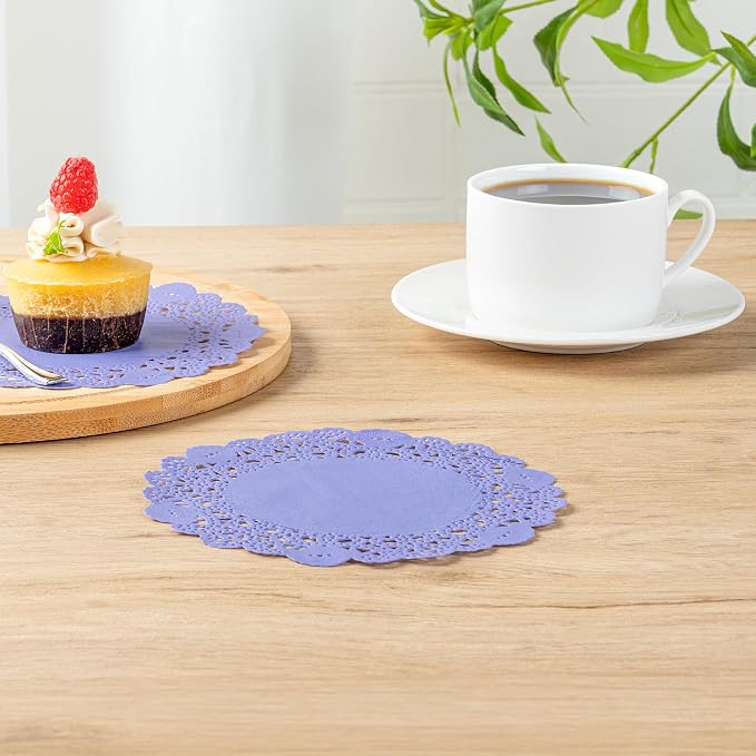 Restaurantware-Pastry Tek 6 x 6 Inch Placemat, 4000 Disposable Table Doilies - Elegant Lace Finish, Long Lasting, Purple Paper Placemat, for Pastries, Cupcakes, Desserts