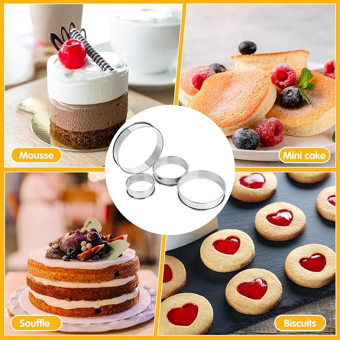 Boao 16 Pcs English Muffin Rings Nonstick Double Rolled Crumpet Rings Round Cookie Cutter Biscuit Cutters Double Rolled Tart Stainless Steel Round Muffin Tart Molds for Home Baking(2-5 Inch)