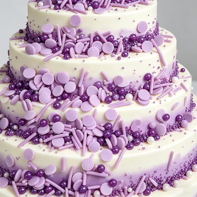 Sentovac Purple Sprinkles Edible Purple Round Confetti Jimmies Pearls for Cake Decorating Candy Cupcake Cookie Baking Ice Cream Dessert Vanlentine Halloween Christmas Holiday Decorations