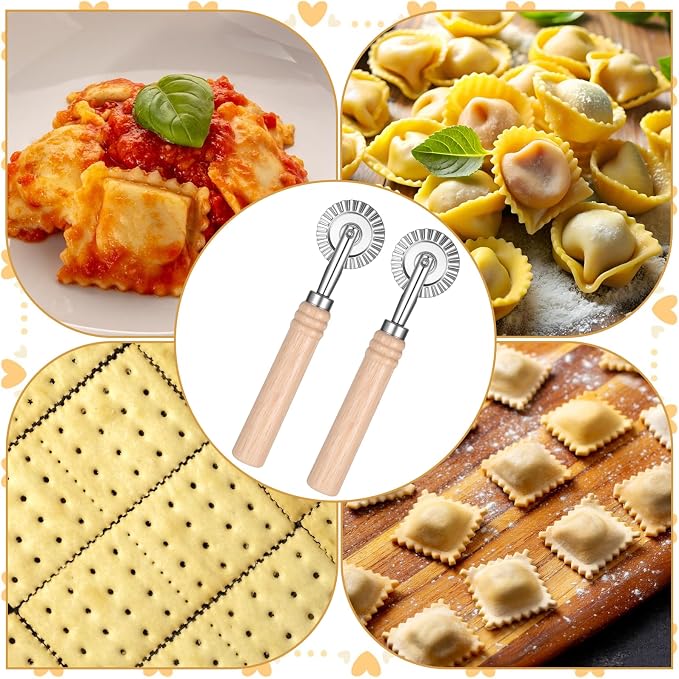 JJUNW 2Pcs Pastry Cutter, Ravioli Cutter, Fluted Pastry Cutters Wheel Stainless Steel Pizza Cutters Wheel, Dough Cutting for Home Making Pasta Pizza Ravioli Cookie Tools