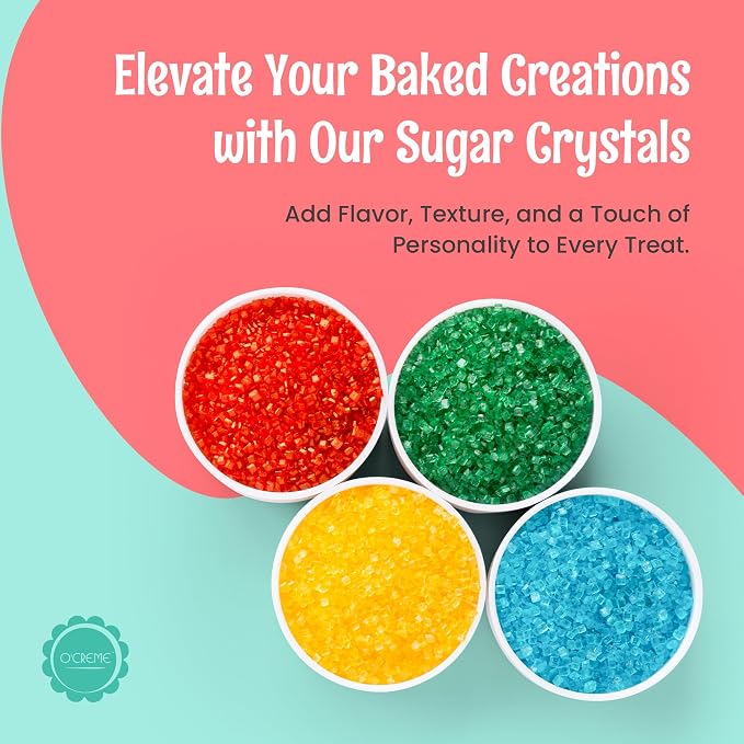 O’Creme Sugar Crystals - Coarse Sugar for Cookie Decorating - Eye-Catching Sugar Crystals – Coarse Sugar for Unique Cake Toppings, Cupcakes and Cookies – Ideal Decoration Solution - 3.5 Ounce Red