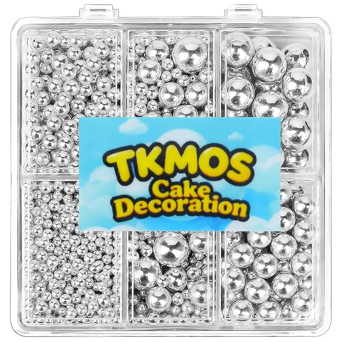 4 Sizes Sugar Silver Pearl Sprinkles for Cake Decorating- 4.8 oz (2mm, 4mm, 7mm, 1cm) Pearl Sugar Sprinkles for Cupcake Cookies Ice Cream Donuts Baking Topping