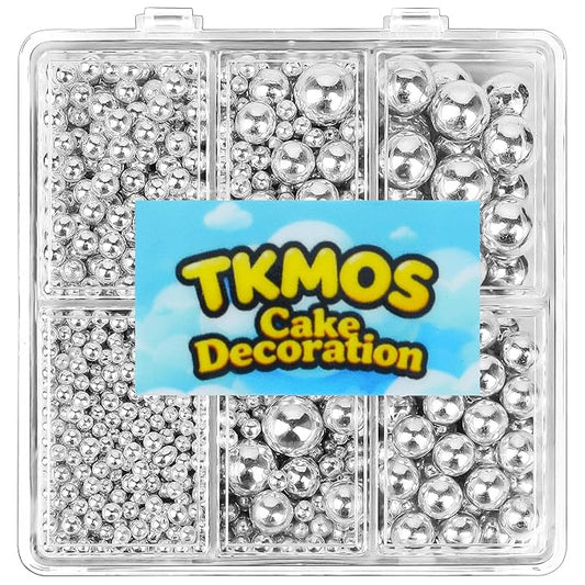 4 Sizes Sugar Silver Pearl Sprinkles for Cake Decorating- 4.8 oz (2mm, 4mm, 7mm, 1cm) Pearl Sugar Sprinkles for Cupcake Cookies Ice Cream Donuts Baking Topping