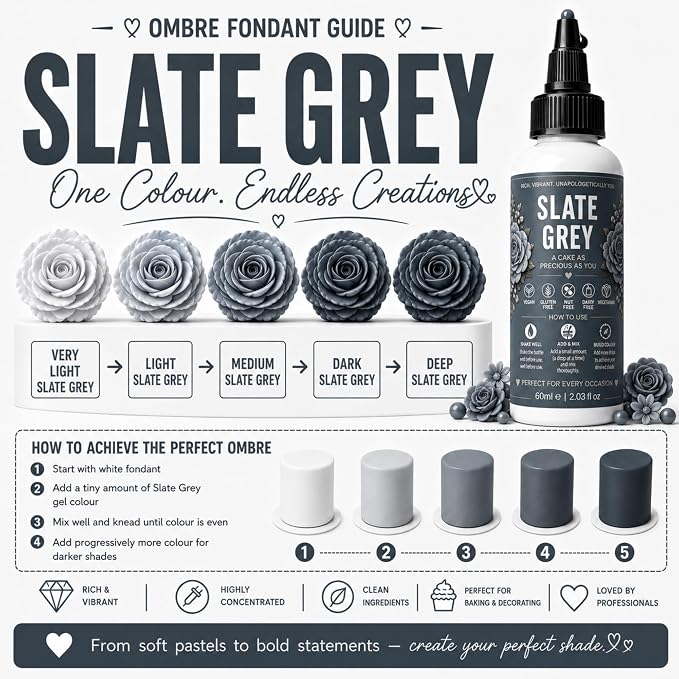 Confect Slate Grey Gel Food Coloring – Highly Pigmented Gel Based Food Color for Buttercream, Cakes, Cookies & Baking – 60mL / 2 FL OZ