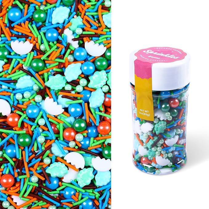 3oz Dinosaur Sprinkles for Cupcakes Decorating, Blue and Green Sprinkles for Baking, Edible Dino Sprinkles for Kids Birthday Party, Sprinkle for Cupcake Toppers