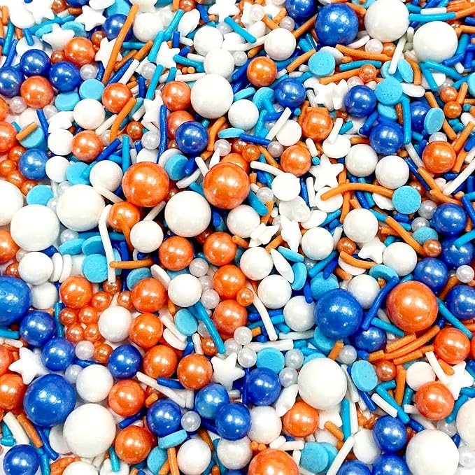 Edible Blue and Orange Sprinkles for Cake Decorating 130g/4.5oz Orange Sprinkles Candy Mix Jimmies Round Confetti Sprinkles for Cake Decorating Baking Ice Cream Cupcakes Supplies