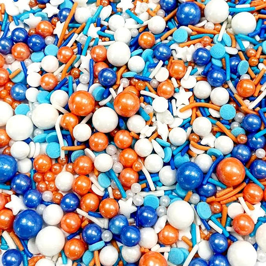 Edible Blue and Orange Sprinkles for Cake Decorating 130g/4.5oz Orange Sprinkles Candy Mix Jimmies Round Confetti Sprinkles for Cake Decorating Baking Ice Cream Cupcakes Supplies