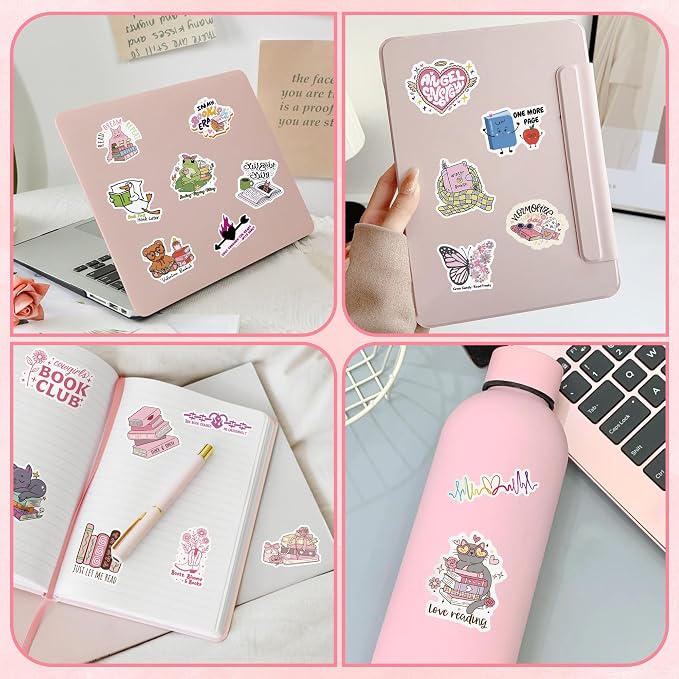 80 Pcs Holographic Bookish Stickers for Scrapbooking, Waterproof Vinyl Romance Book Stickers for Kindle Ebook Scrapbook Laptops waterbattle, Reading Glitter Decals for Teens Adults