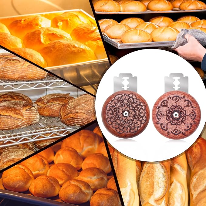 Windspeed 2+20 Pcs Wooden Bread Scoring Tool, Best Bread Lame Cutter for Sourdough, Fancy Bread Lame, Dough Scoring Tool with 10 Razor Blades and Felt Pouch