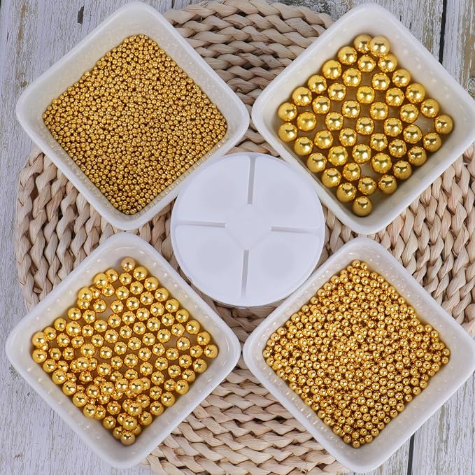 Sprinkles for Cake Decorating, 4 Sizes 4.76oz Gold Pearl Sugar Sprinkles with Nonpareils for Cake Cupcake Cookie Baking Dessert Donuts Topping