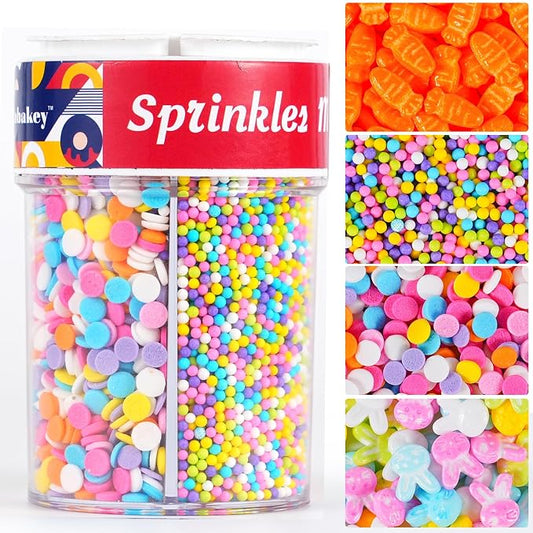 Easter Sprinkles Mix, 6.5oz Edible Carrot Bunny Sprinkles, Pastel Nonpareils and Confetti for Cake Decorating, Easter Baking, Ice Cream Cupcakes Topper & Spring Party Supplies- Pink Blue Green White Yellow