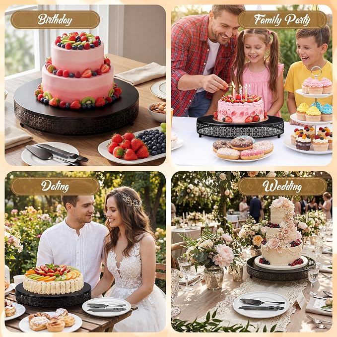Wenqik Cake Stand 20 Inch Round Metal Cupcake Dessert Wedding Cake Stand Cookies Display Holder Fruit Serving Tray for Table Wedding Birthday Anniversary Party, Black