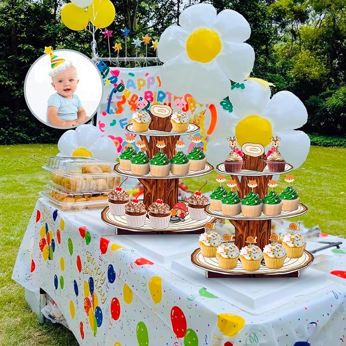 2 Pack Woodland Baby Shower Decorations Cupcake Stands: Cake Topper Stand Western Party Decors Supplies Favors, Baby Kids Boys Girls Birthday Safari Camping Mushroom Theme Cardboard Cupcake Holders
