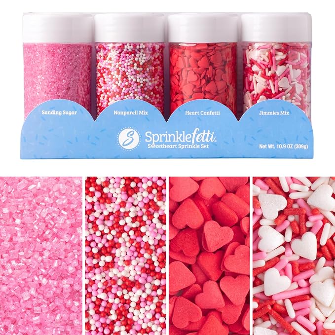 Sweets Indeed Sprinkles, 4 Pack, Edible Sprinkle Mix, Perfect for Cake Decorations, Baking, Ice Cream, Cookies, Cupcake Topper (Sweetheart)