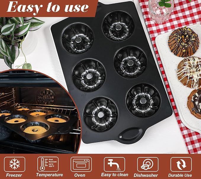 Webake Mini Fluted Cake Pan for Baking, Nonstick 3.5" Small Fluted Cake Pans Heavy Gauge Carbon Steel, 6-Cavity