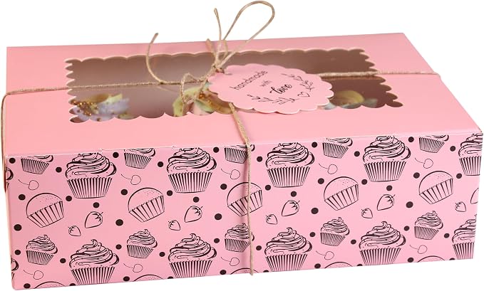 Cupcake Boxes with Insert trays (Pack of 20), Pink Cupcake Carrier, Food Grade Bakery Boxes with Windows and Inserts to Fit 6 Cupcakes Muffins or Pastries