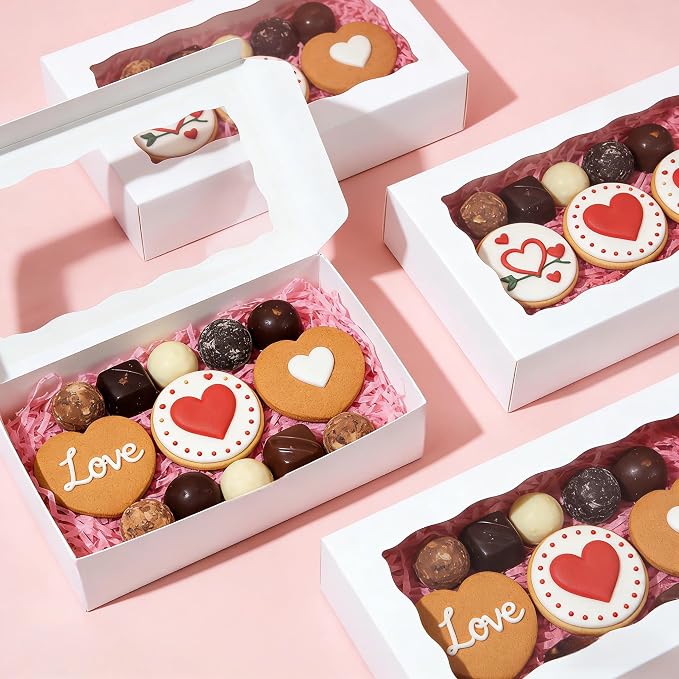 20pcs 8x5x2 Inch Cookie Boxes Bakery Boxes with window Chocolate Covered Strawberries Box Treat Box for Macaroon Dessert Pastry Muffins-White