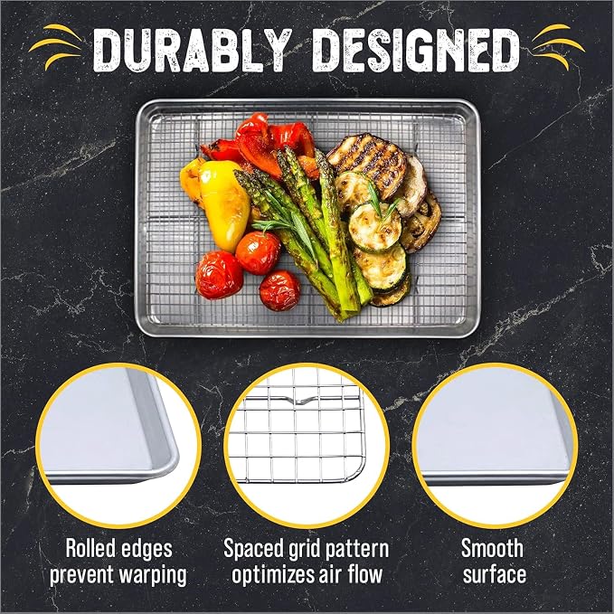18" x 13" Baking Sheet, Sheet Pan with Wire Rack Set, Stainless Steel Cookie Pan Baking Tray with Cooling Rack (1)