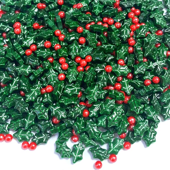 Sentovac Holly Berry Sprinkles Christmas Red and Green Holiday Sprinkles Edible for Cake Decorating Cookie Cupcake Topper Baking Decorations Halloween Christmas Supplies