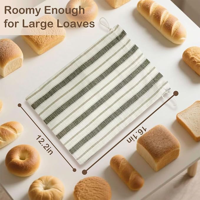[2 PACK] Bread bags for Homemade Loaves, Large Reusable Linen with TPU Lining, BPA-Free, Food-Grade Cloth Storage Bags with Freezer