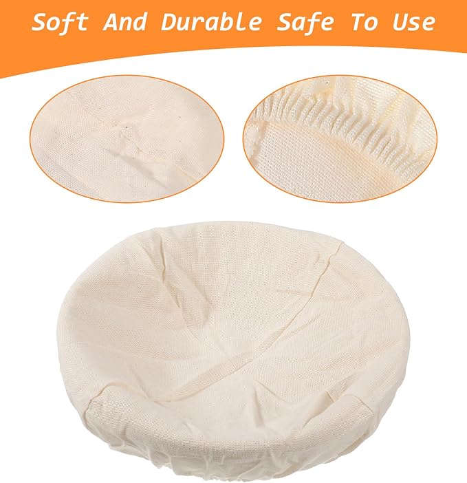4 Pcs Banneton Liners, Banneton Basket Liner – 2 Round & 2 Oval Sourdough Proofing Covers, 10 Inch Cotton Linen Natural Rattan Proofing Cloth for Bakery, Home Baking