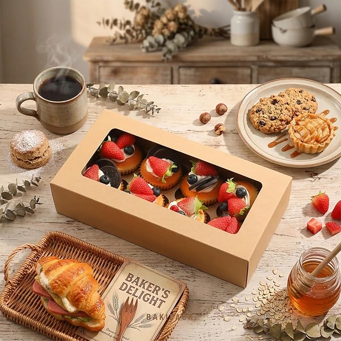 15 Cupcake Boxes 8 Count with Window and Inserts, Kraft Cupcake Containers, Cupcake Boxes for Cupcakes, Muffins, Cookies, Desserts