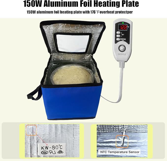 Proofing Box for Sourdough Bread, 74L Foldable Dough Proofer with 4-Sided Heating, Adjustable Temperature Control (33-122°F), 96-Hour Timer, Bread Rising Box for Pizza Dough, Yogurt & Fermentation