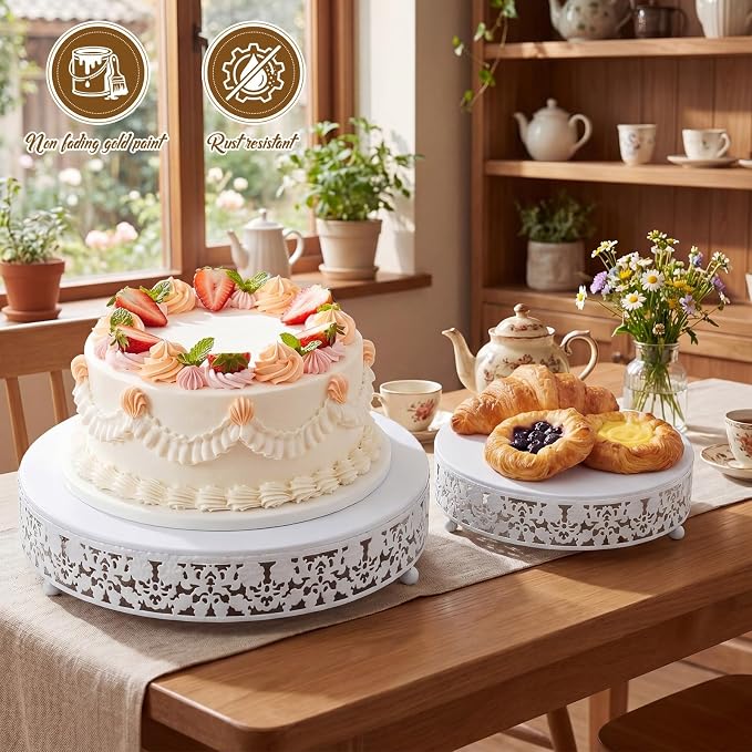 Wenqik 5 Pcs Metal White Cake Stand 16/14/12/10/8 Inch Round Cake Holder Display for Dessert Table Cookies Fruit Serving Tray Cupcake Pastry Riser for Wedding Birthday Party and Events