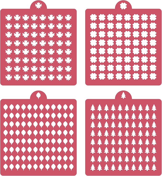 4 Pack Reusable Royal Icing Sprinkle Stencils Gem Glitter Stencils Bakery Stencil Template Set for Cookie Cake and Cupcake,Crafts DIY Tumblers Reusable Glitter & Gem Template Set (Leaf)